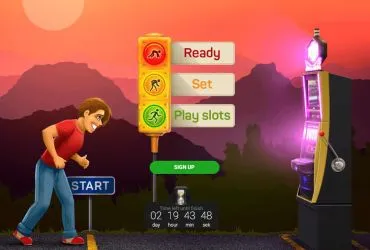 Betchan casino - Slot race. Painted men at start line.