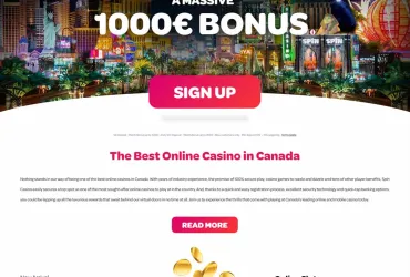 Spin casino - home page screenshot.