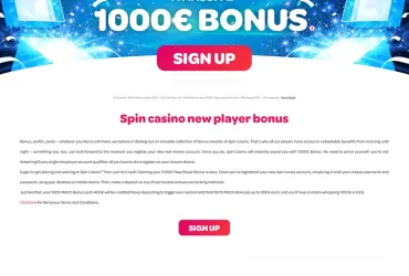 Spin casino - info text about bonus for new players.