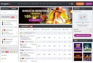 TonyBet casino - page d'accueil