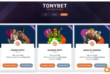 TonyBet casino - page promotionnelle
