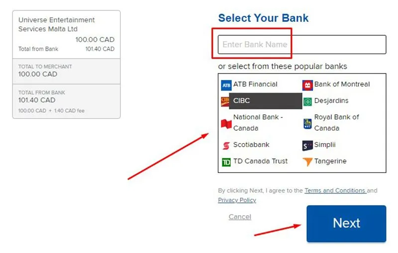 Dépôt avec banque instantanée Étape 5