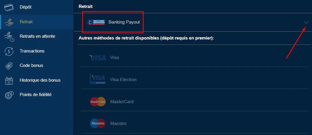Retrait avec Banque instantanée Étape 3