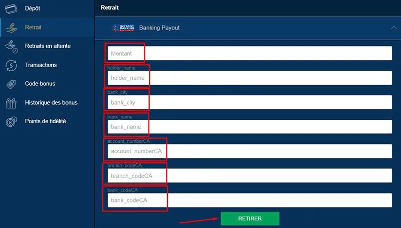 Retrait avec Banque instantanée Étape 4