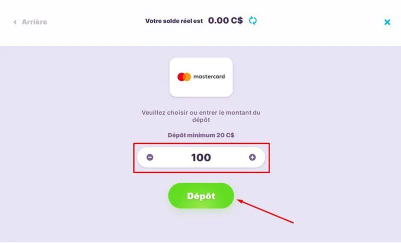 Dépôt avec MasterCard Étape 4