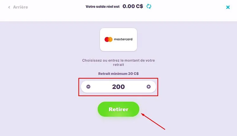 Retrait avec MasterCard Étape 3