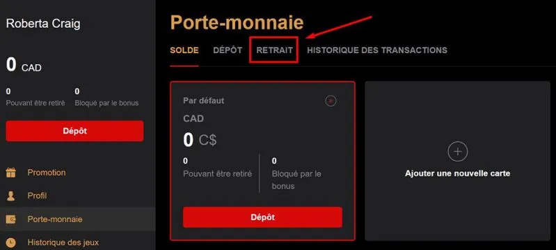 Appuyez sur &laquo; Retrait &raquo;