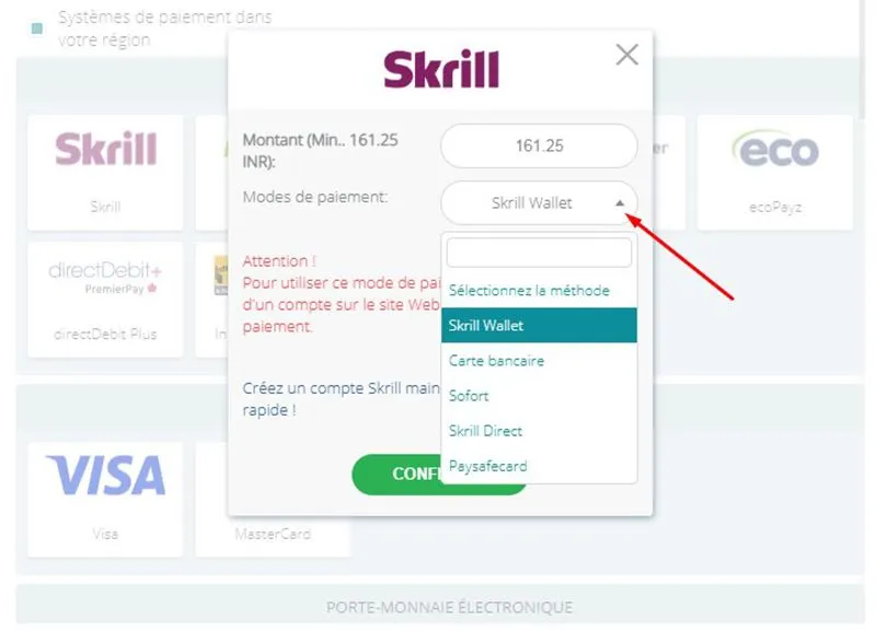 Choisir un portefeuille dans le menu déroulant
