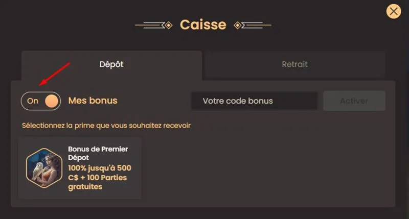 Dépôt avec Visa Étape 3