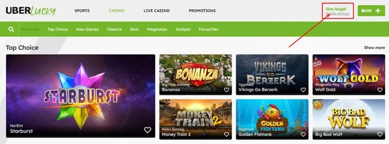 Account in the casino
