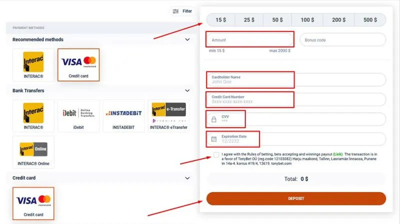 Payment information
