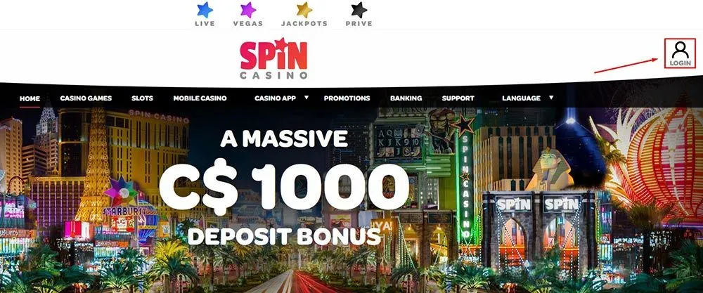 Log in to the casino