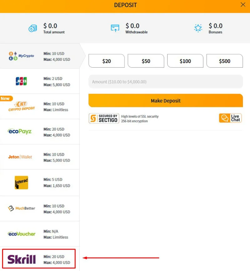 Skrill payment method