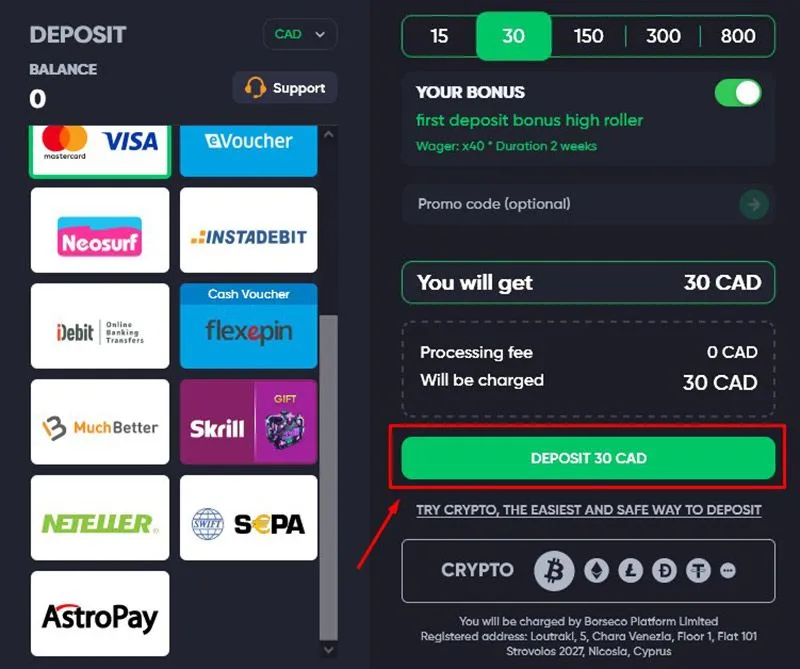 Confirming the depositing action