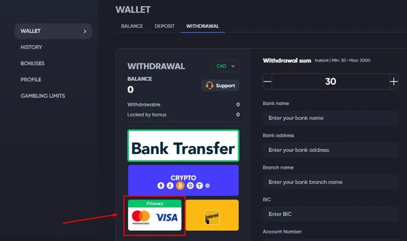 Credit card column