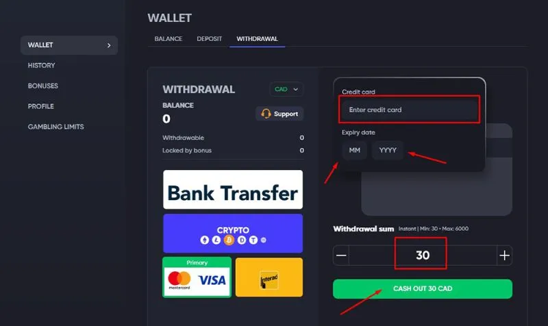 Withdrawing funds