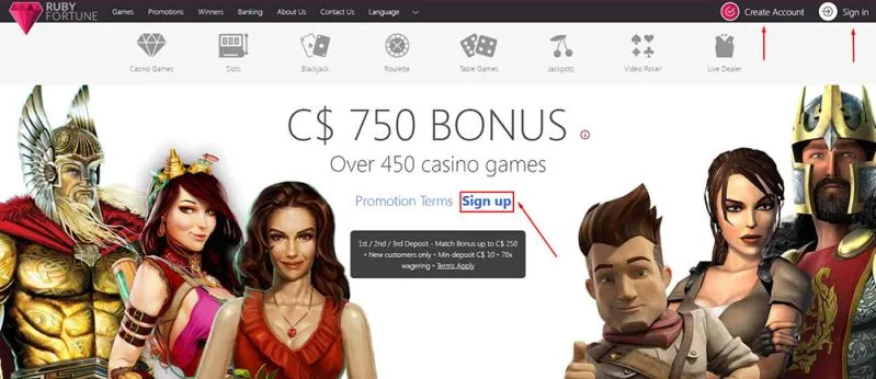 Signing up to the casino