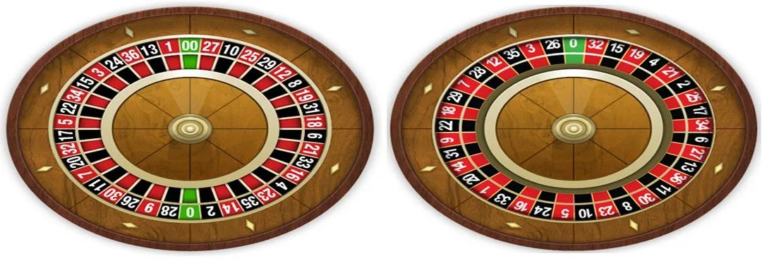 American roulette wheel vs. French roulette wheel.